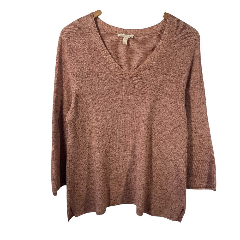 Eileen Fisher Organic Cotton Top Women M Bell‎ Sleeve V-Neck Lightweight Sweater
